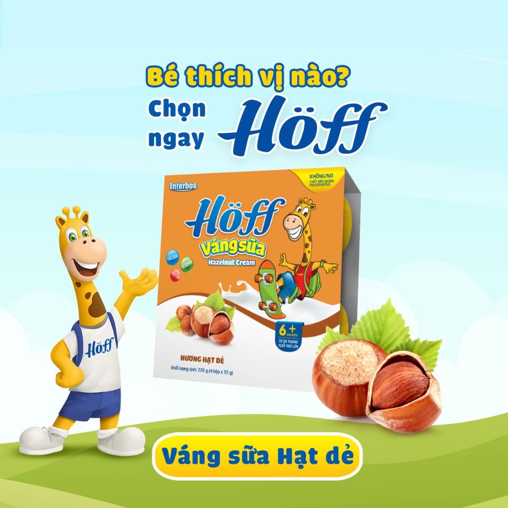 Lốc 4 hộp Váng Sữa vị HẠT DẺ Hoff cho bé từ 6 tháng tuổi, giàu protein và canxi, tăng cường hệ miễn dịch