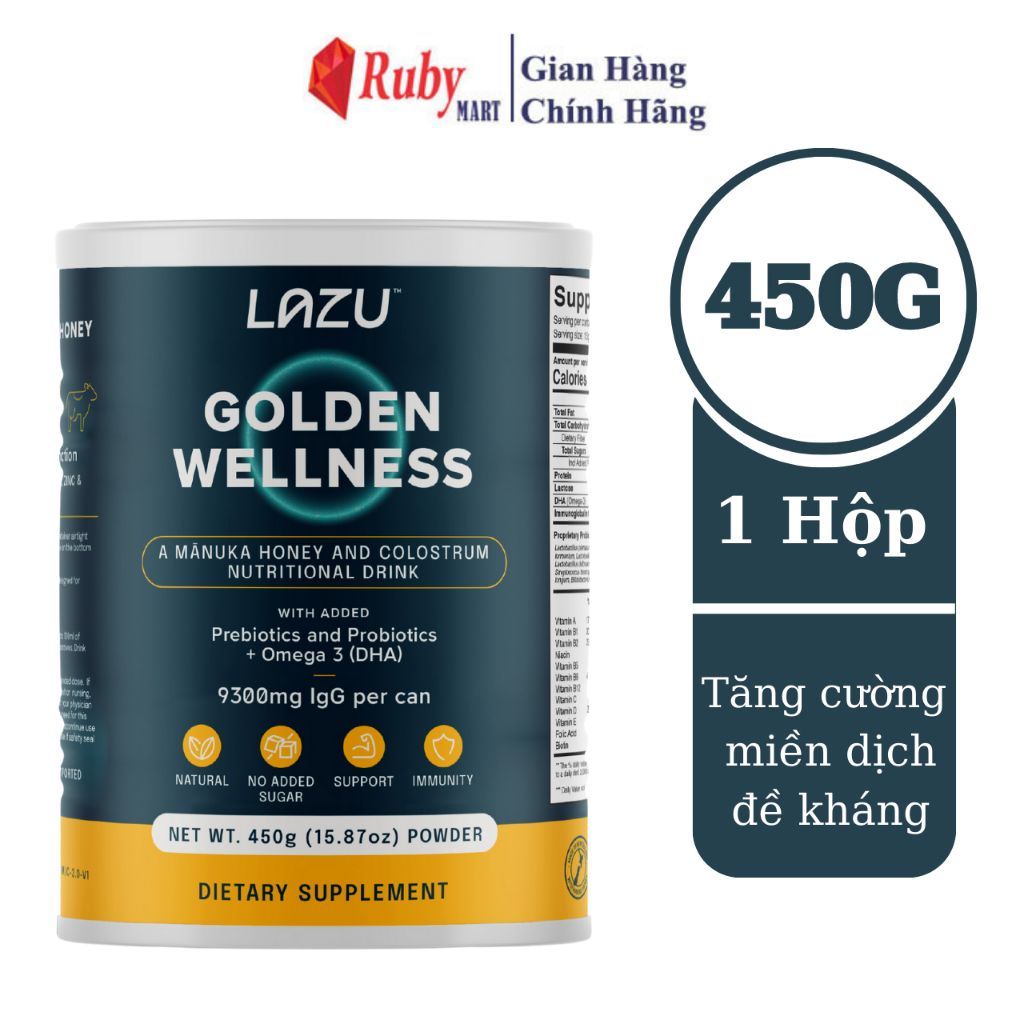 Sữa non kết hợp mật ong Manuka cao cấp LAZU GOLDEN WELLESS nhập khẩu New Zealand hộp 450g