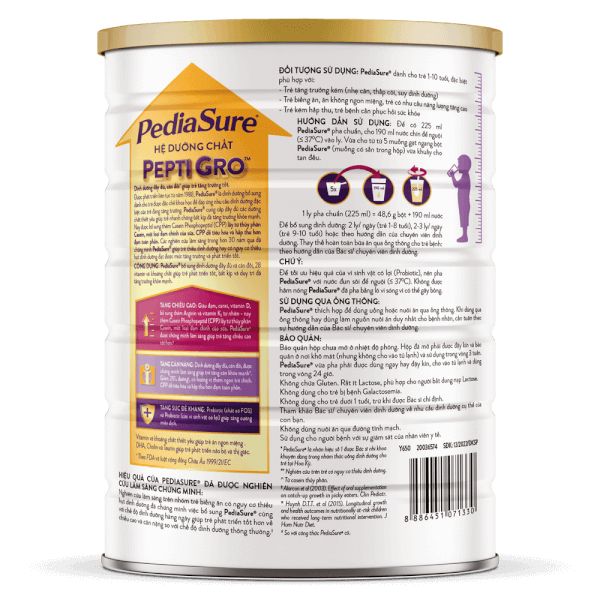 Combo 2 lon Sữa Pediasure 1.6kg vani (ít ngọt) dành cho trẻ biếng ăn từ 1-10 tuổi