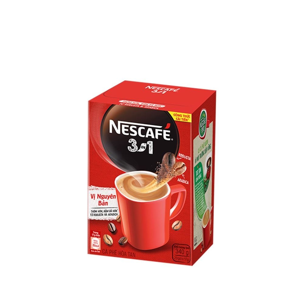 Cà phê hòa tan Nescafé 3in1 vị nguyên bản - công thức cải tiến (Hộp 20 gói)