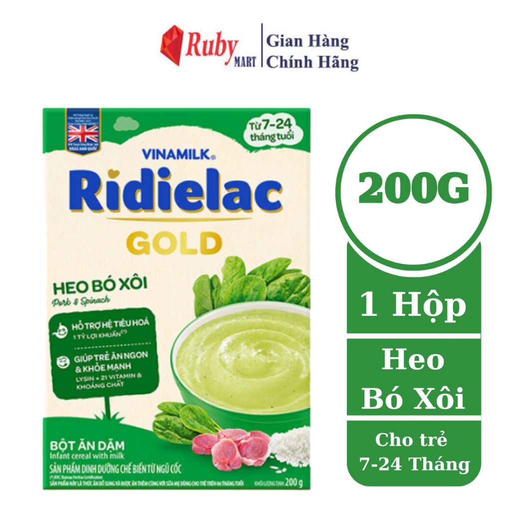 Bột Ăn Dặm Ridielac Gold Heo Bó Xôi - Hộp Giấy 200g