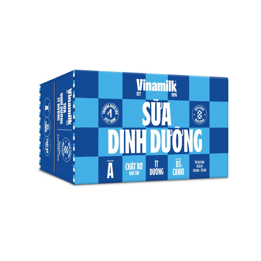 Thùng 48 Bịch Sữa Dinh Dưỡng Vinamilk ít đường 220ml