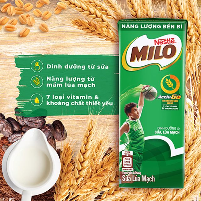 Lốc 4 Hộp Sữa Năng Lượng Milo Vị Lúa Mạch 180ml ( giá bán đã trừ khuyến mãi )