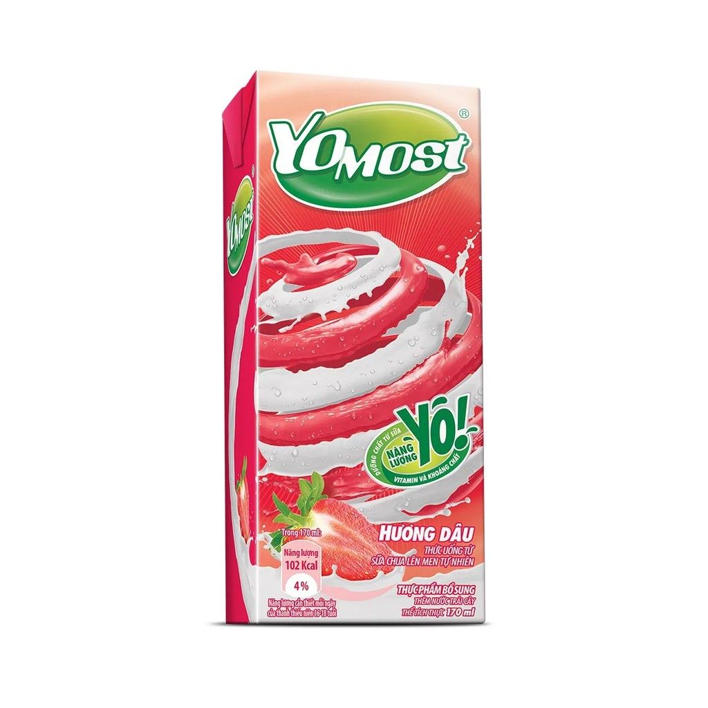 Lốc 4 Hộp Sữa Chua Lên Men Tự Nhiên Yomost Vị Dâu (170ml/Hộp)