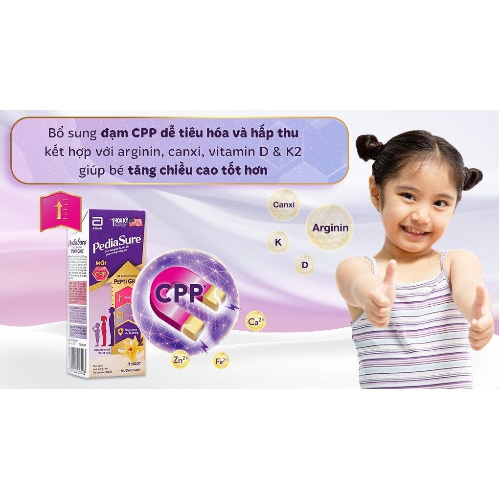 Lốc 4 hộp sữa nước 180ml Pediasure hương vani ít ngọt