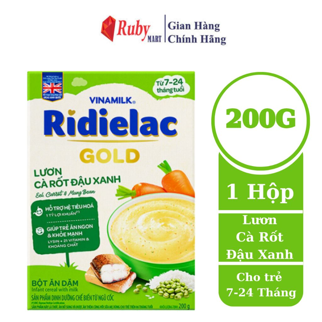 Bột Ăn Dặm Ridielac Gold Lươn Cà Rốt Đậu Xanh - Hộp Giấy 200g