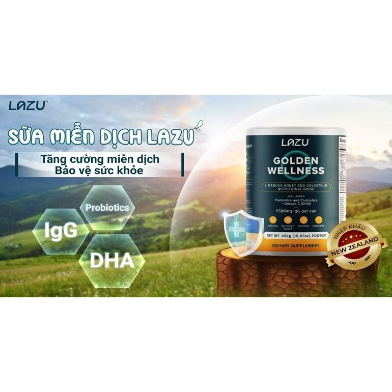 Sữa non kết hợp mật ong Manuka cao cấp LAZU GOLDEN WELLESS nhập khẩu New Zealand hộp 450g