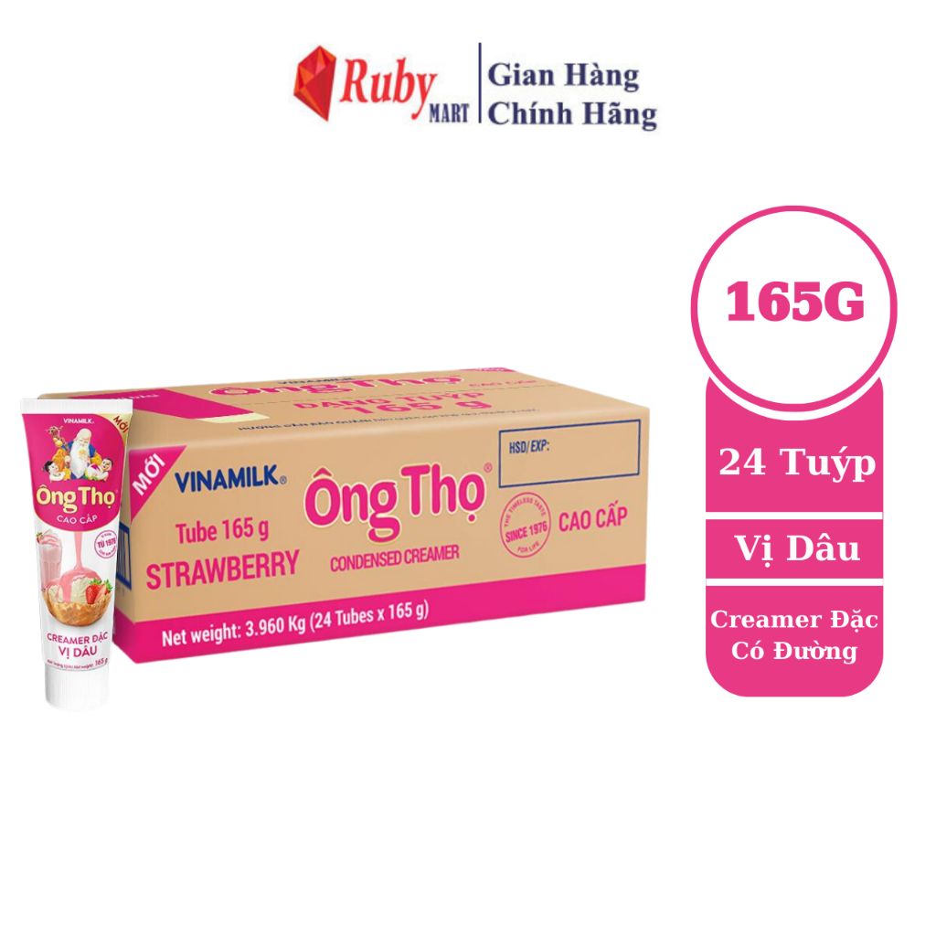 Thùng 24 Tuýp Sữa Đặc Có Đường Ông Thọ vị dâu - Tuýp 165g