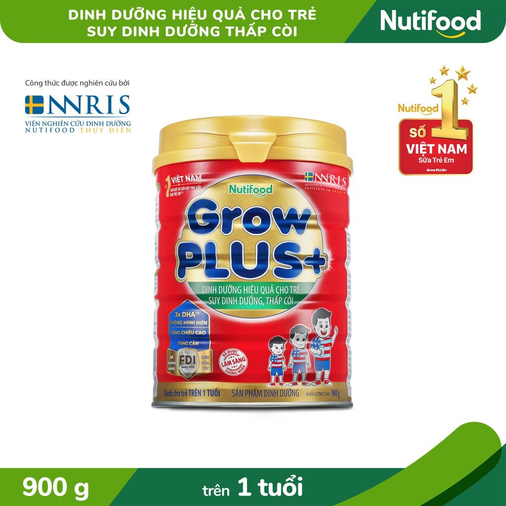  Sữa Bột GrowPLUS+ dinh dưỡng hiệu quả cho trẻ suy dinh dưỡng thấp còi 900g/lon 