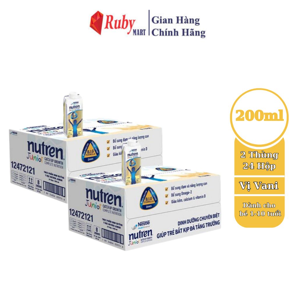 Combo 2 Thùng 24 hộp Sữa Nutren Junior pha sẵn hộp 200ml