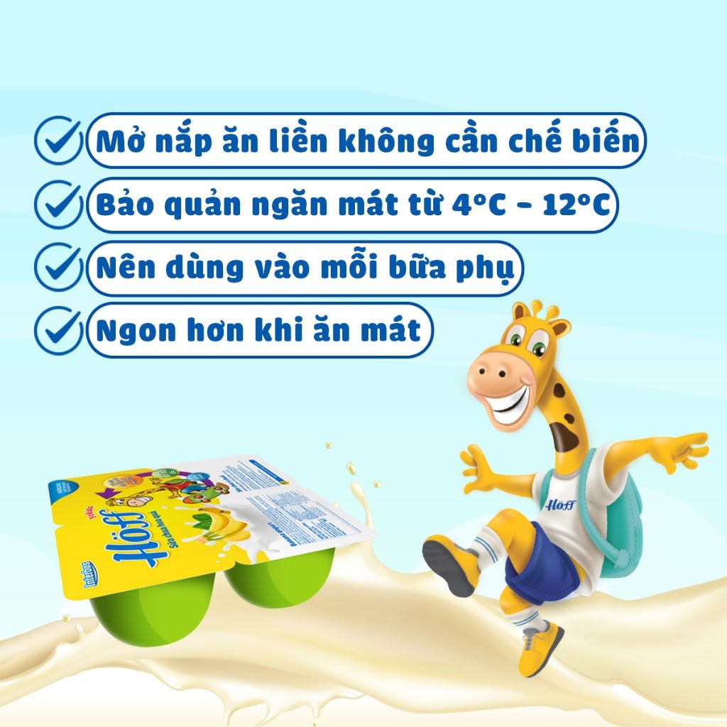 Lốc 4 hộp Sữa chua hoa quả Hoff vị CHUỐI cho bé từ 6 tháng tuổi, bổ sung men lợi khuẩn, tốt cho tiêu hóa
