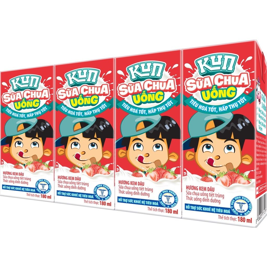 Lốc 4 hộp sữa chua uống Kun hương kem dâu 180ml