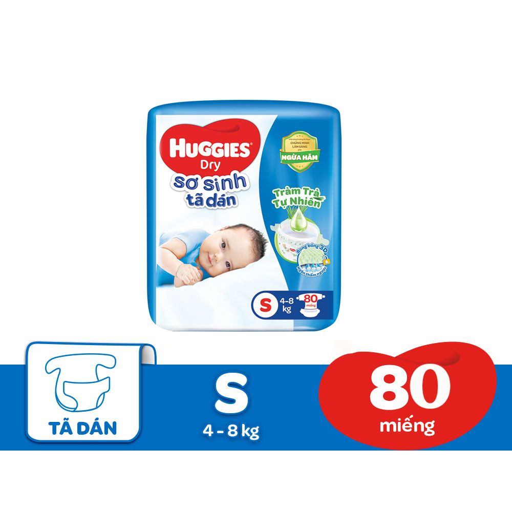 Tã dán sơ sinh Huggies S80 miếng/gói (4kg - 8kg)