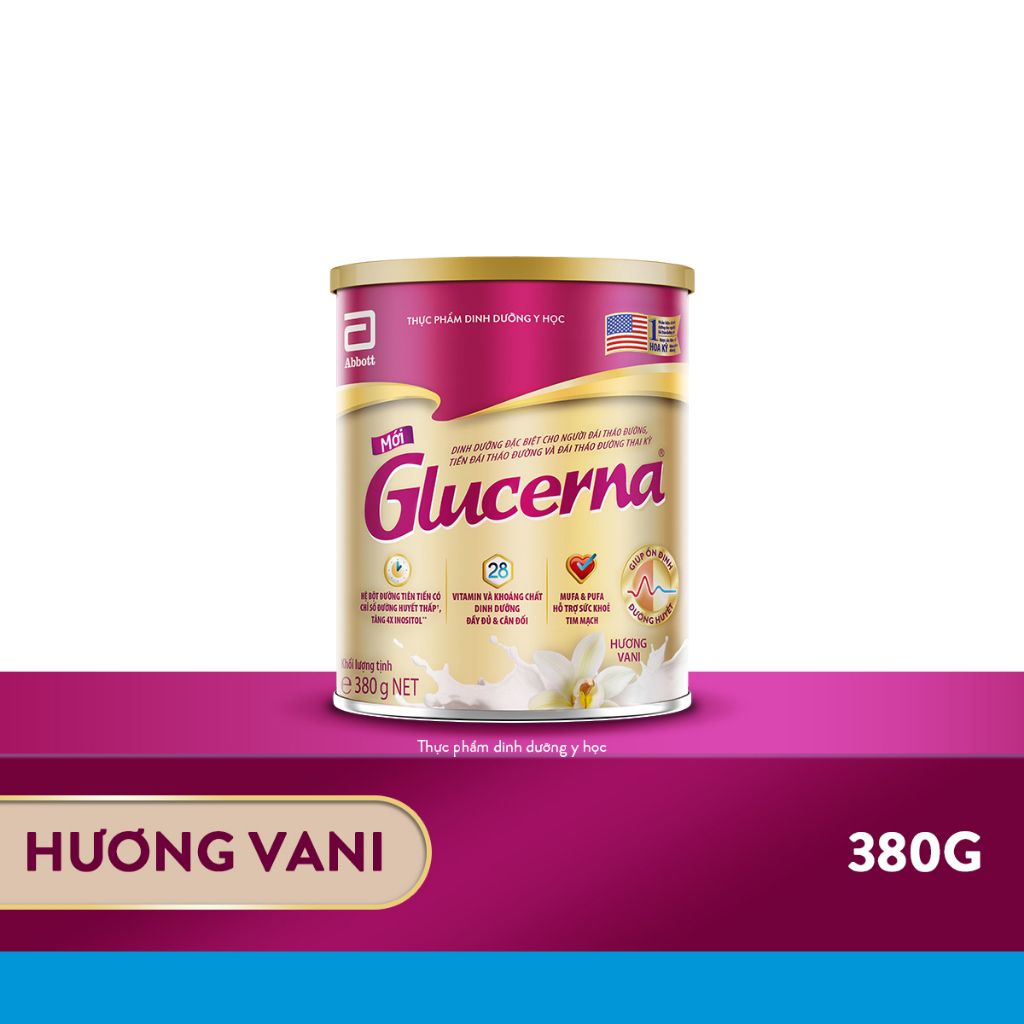 Combo 2 lon Sữa bột dành cho người bị tiểu đường Glucerna Abbott 380g Hương Vani