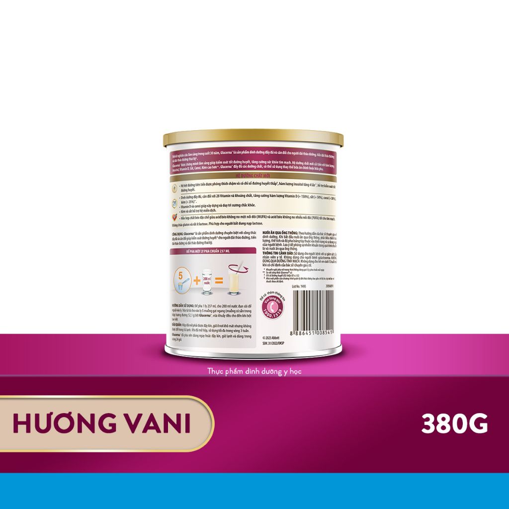 Combo 2 lon Sữa bột dành cho người bị tiểu đường Glucerna Abbott 380g Hương Vani
