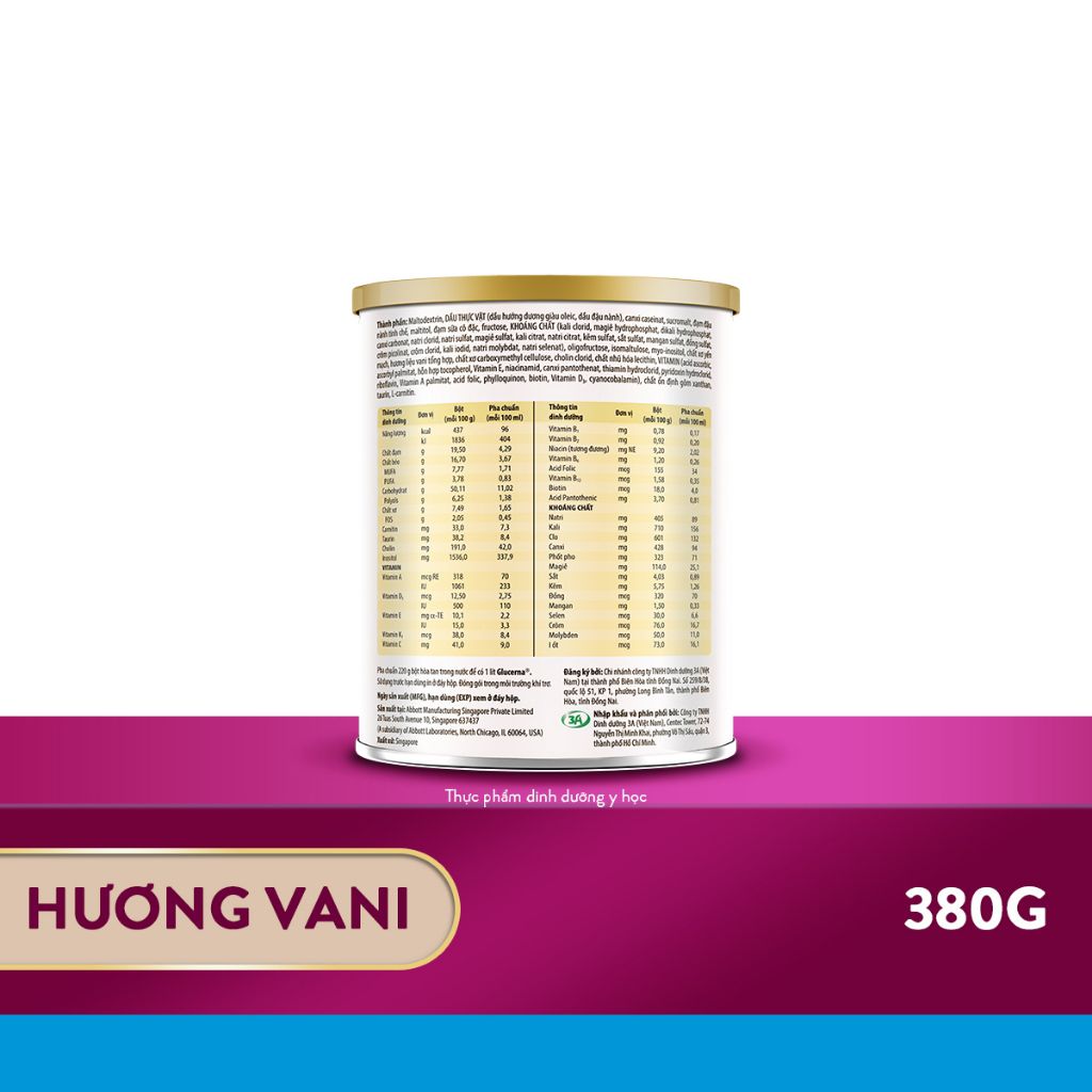 Combo 2 lon Sữa bột dành cho người bị tiểu đường Glucerna Abbott 380g Hương Vani