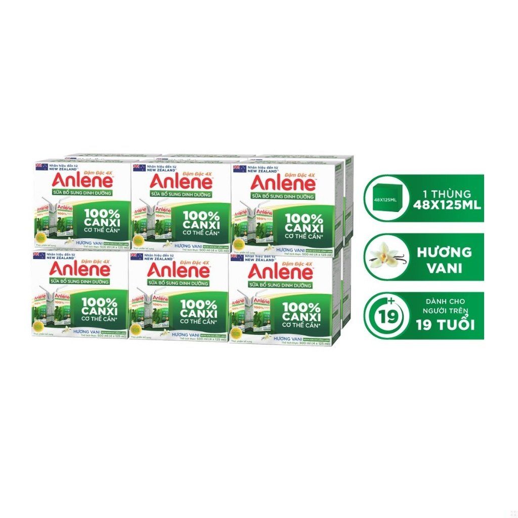 Lốc 4 hộp sữa nước Anlene đậm đặc 4X hương Vani 125ml