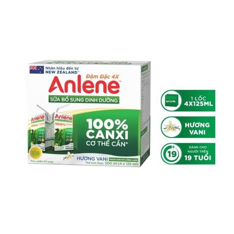 Lốc 4 hộp sữa nước Anlene đậm đặc 4X hương Vani 125ml