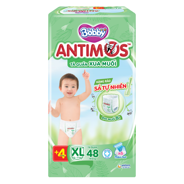 Tã Quần Bobby Antimos Xua Muỗi XL48 - Cho Bé Từ 12-17kg, 48 Miếng