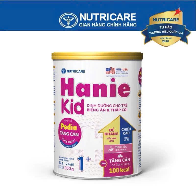 Sữa bột Nutricare Hanie Kid 1+  850g - Cho bé từ 1 đến 2 tuổi.