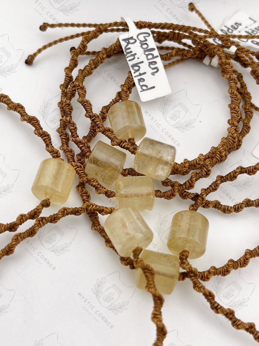  Vòng tay đá phong thuỷ lu thống Thạch anh tóc Vàng thắt macrame (Rutilated Quartz) hỗ trợ may mắn, tài lộc 