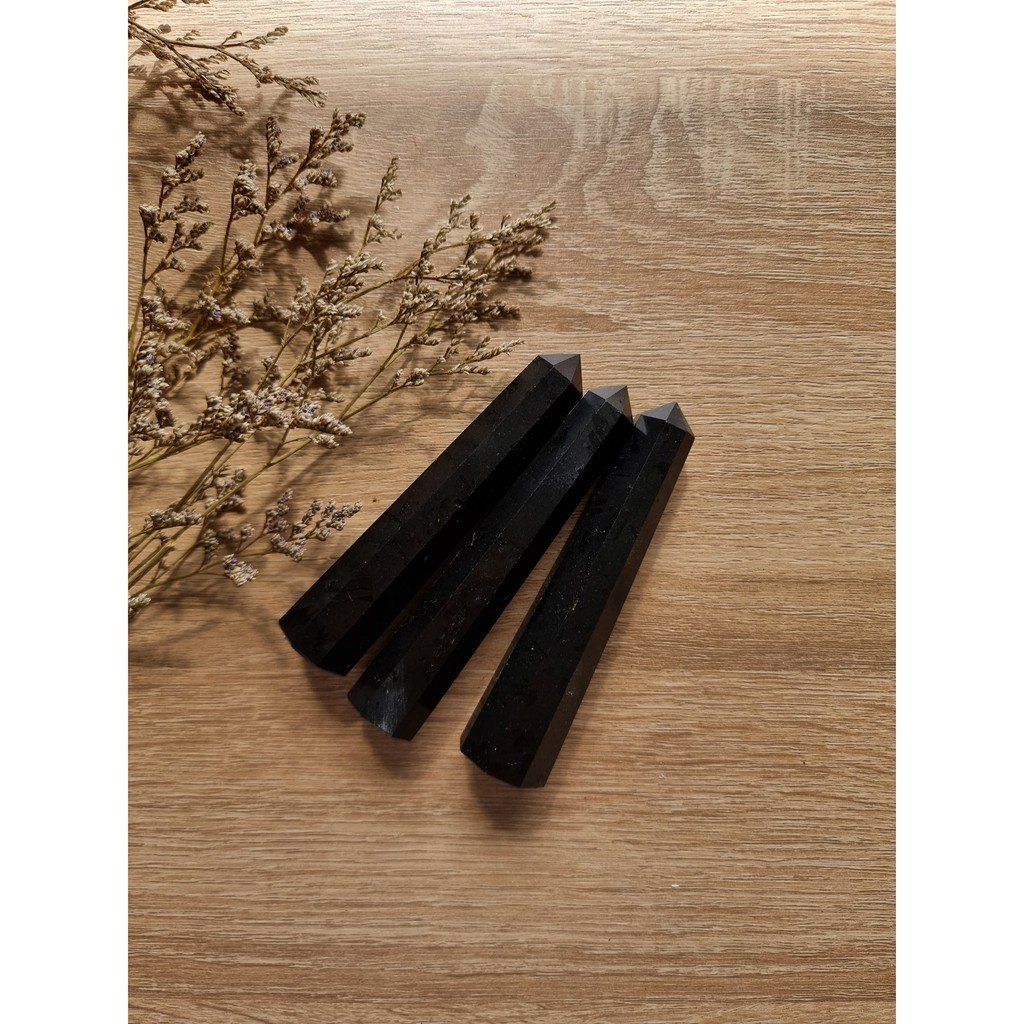  Trụ đá thanh tẩy Black Tourmaline, đá thạch anh, đá bảo vệ dùng trong Tarot, Reiki, đá phong thủy, thiền định 