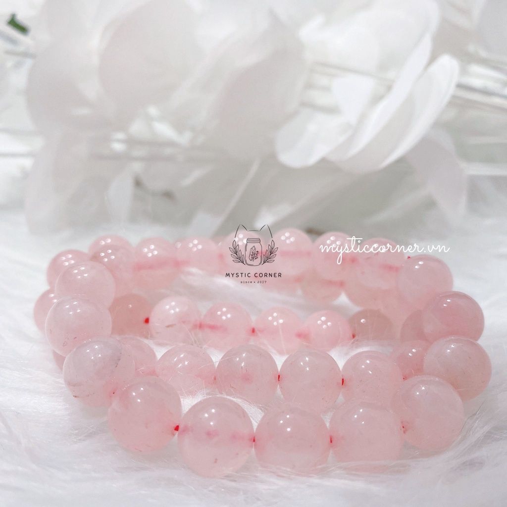  Vòng tay đá phong thuỷ thạch anh Hồng tự nhiên size 8li - 10li 