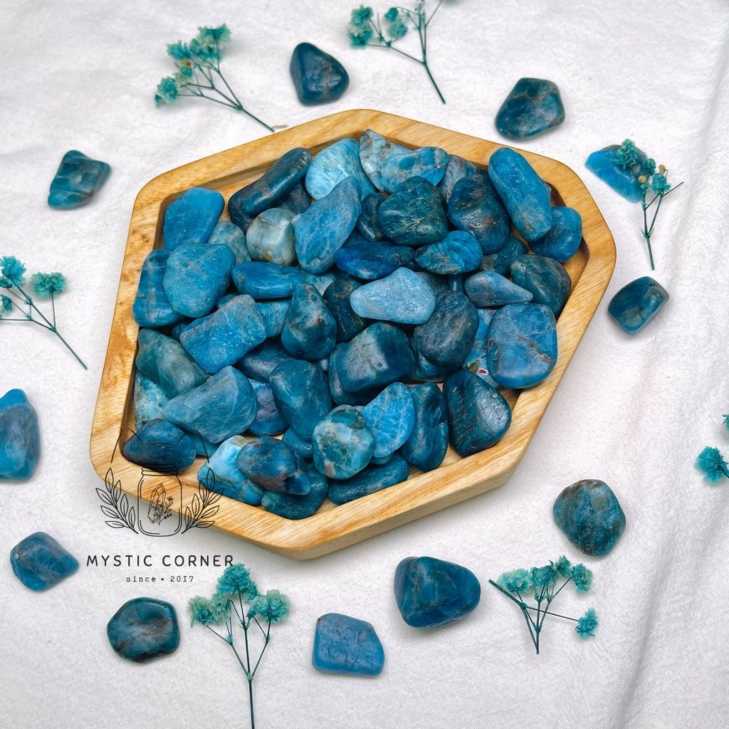  Tumbled Blue Apatite tự nhiên, đá thanh tẩy dùng trong Tarot, thiền định, Reiki, Phong thủy 