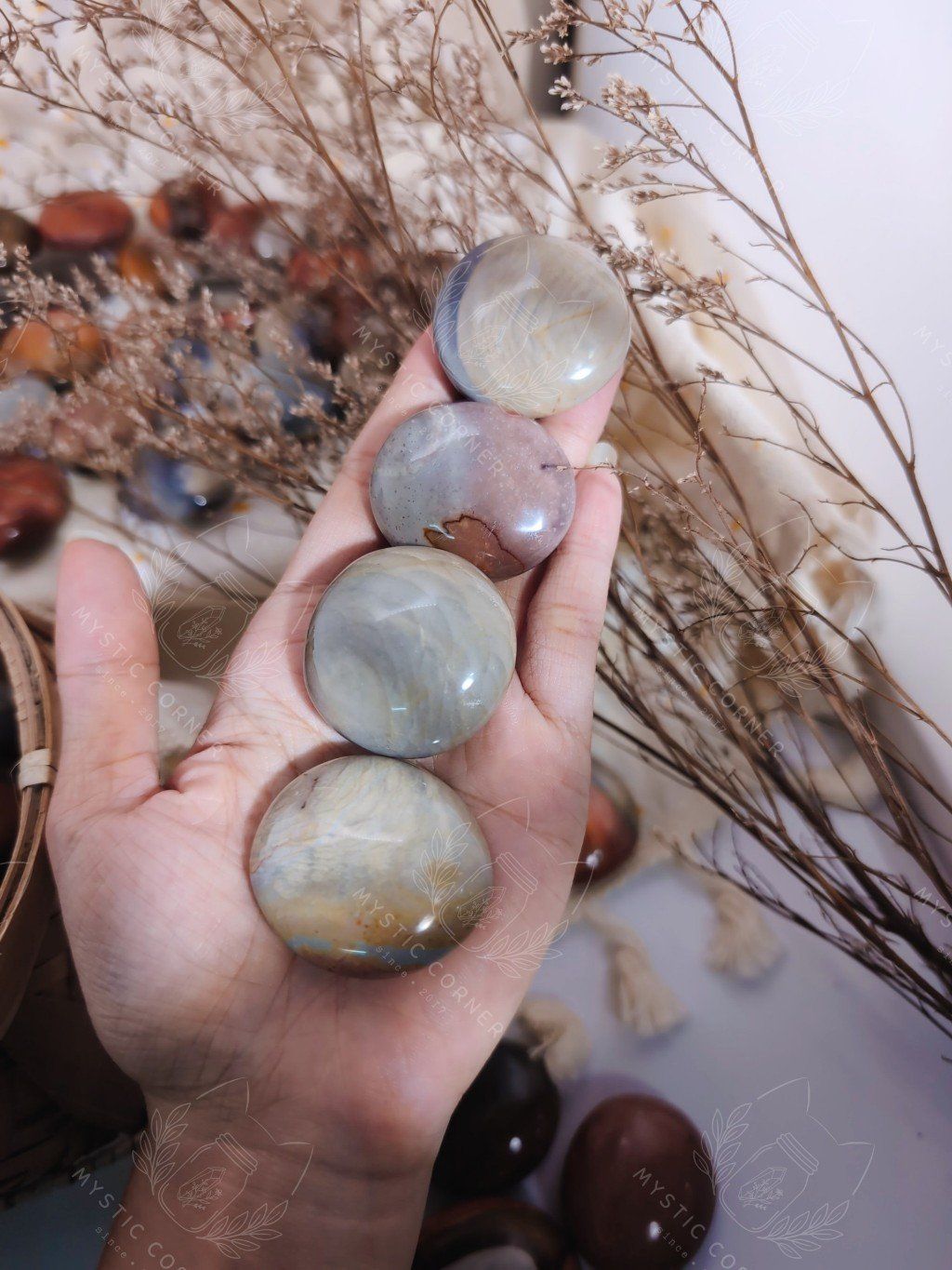  Palm Polychrome Jasper hỗ trợ ổn định hào quang, tăng năng lượng cơ thể thể chất, trí tuệ, đá thạch anh, đá phong thủy 