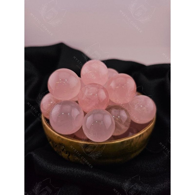  [CHẤT ĐẸP] Cầu đá thạch anh hồng Madagascar mini (Rose Quartz), đá thanh tẩy, đá phong thủy 