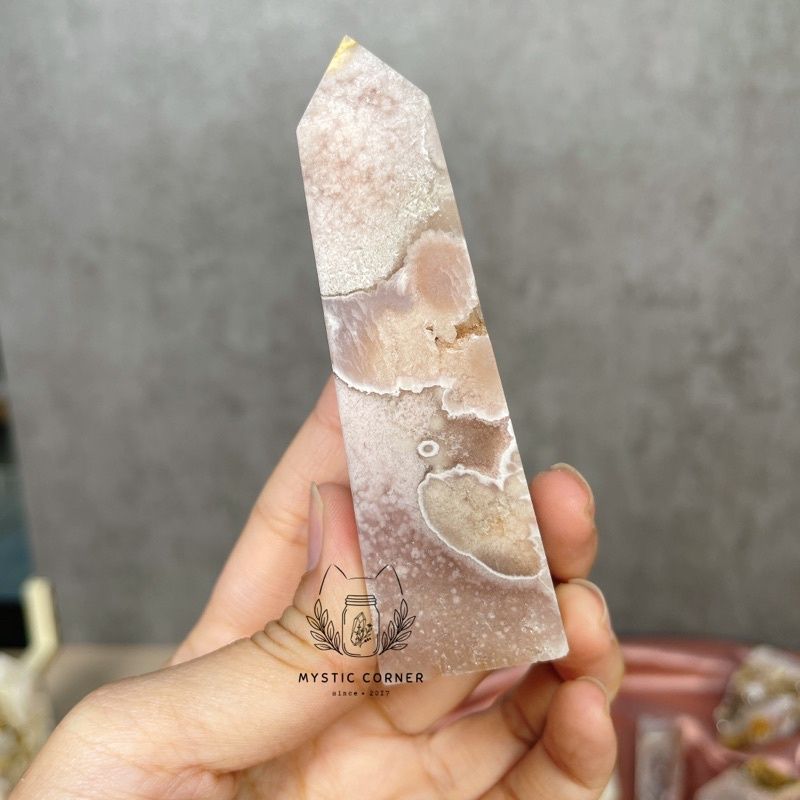  [HÀNG ĐẸP, LỰA] Pink Amethyst with Blossom Agate, đá thạch anh, đá thanh tẩy 