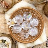  Cầu đá thạch anh Trắng cầu vồng (Rainbow Clear Quartz) kèm đế làm Grid, thanh tẩy trong Tarot, Reiki, phong thủy 