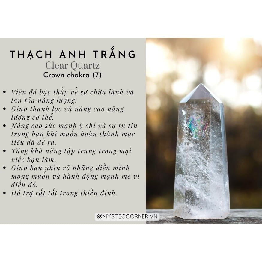 Tinh thể đá thạch anh trắng (Clear Quartz) dùng trong Reiki, đá thanh tẩy, phong thủy 