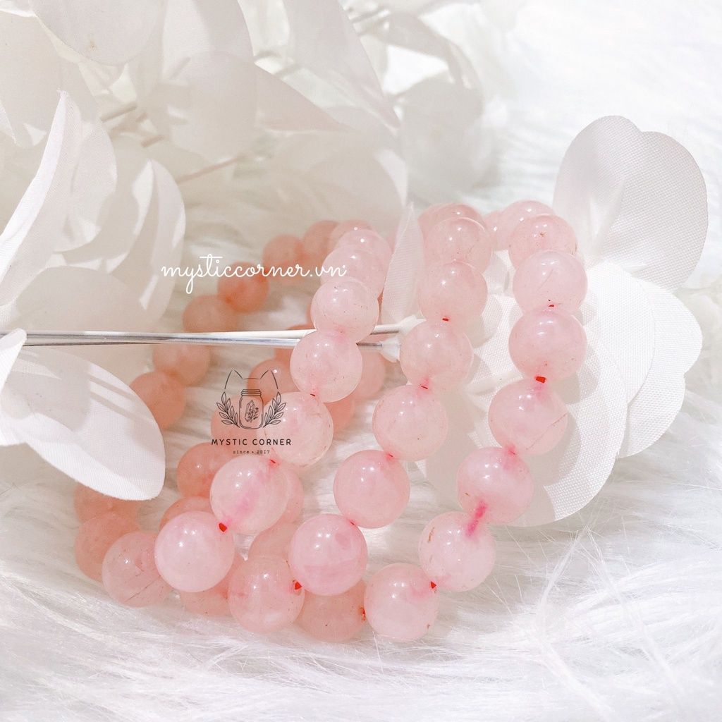  Vòng tay đá phong thuỷ thạch anh Hồng tự nhiên size 8li - 10li 