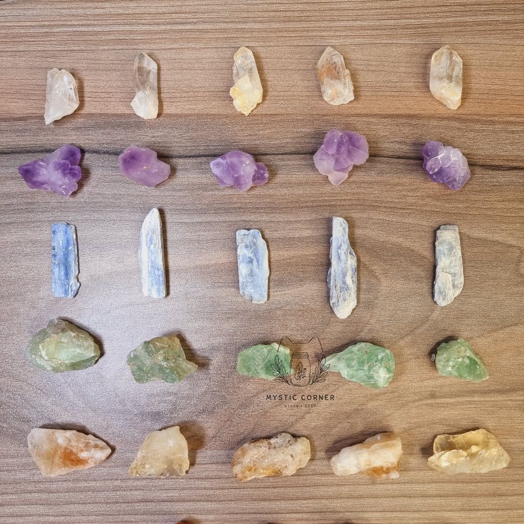  [SET NHỎ] Combo 7 viên đá thạch anh thô hỗ trợ luân xa (Chakra), đá thanh tẩy, đá Reiki 