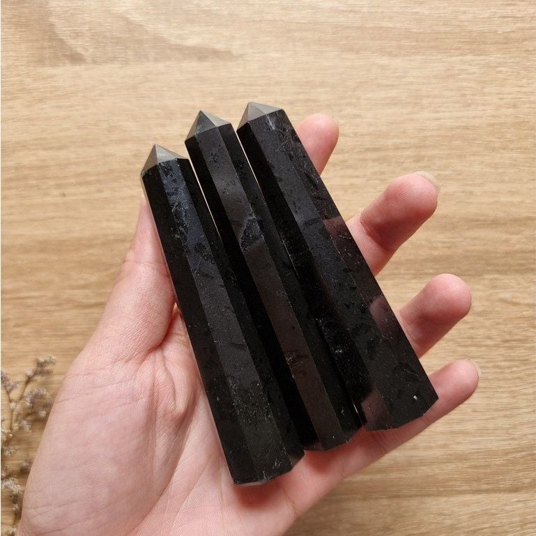  Trụ đá thanh tẩy Black Tourmaline, đá thạch anh, đá bảo vệ dùng trong Tarot, Reiki, đá phong thủy, thiền định 