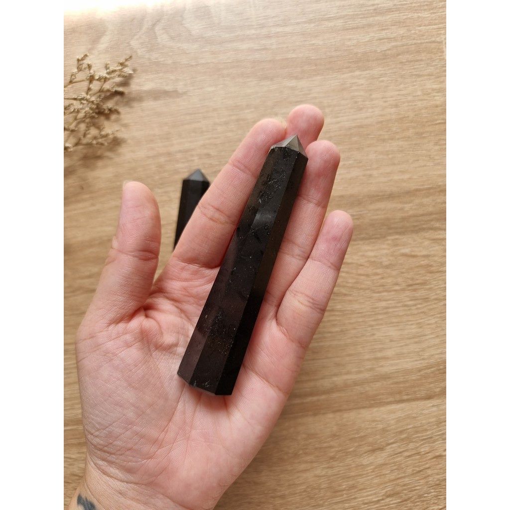  Trụ đá thanh tẩy Black Tourmaline, đá thạch anh, đá bảo vệ dùng trong Tarot, Reiki, đá phong thủy, thiền định 