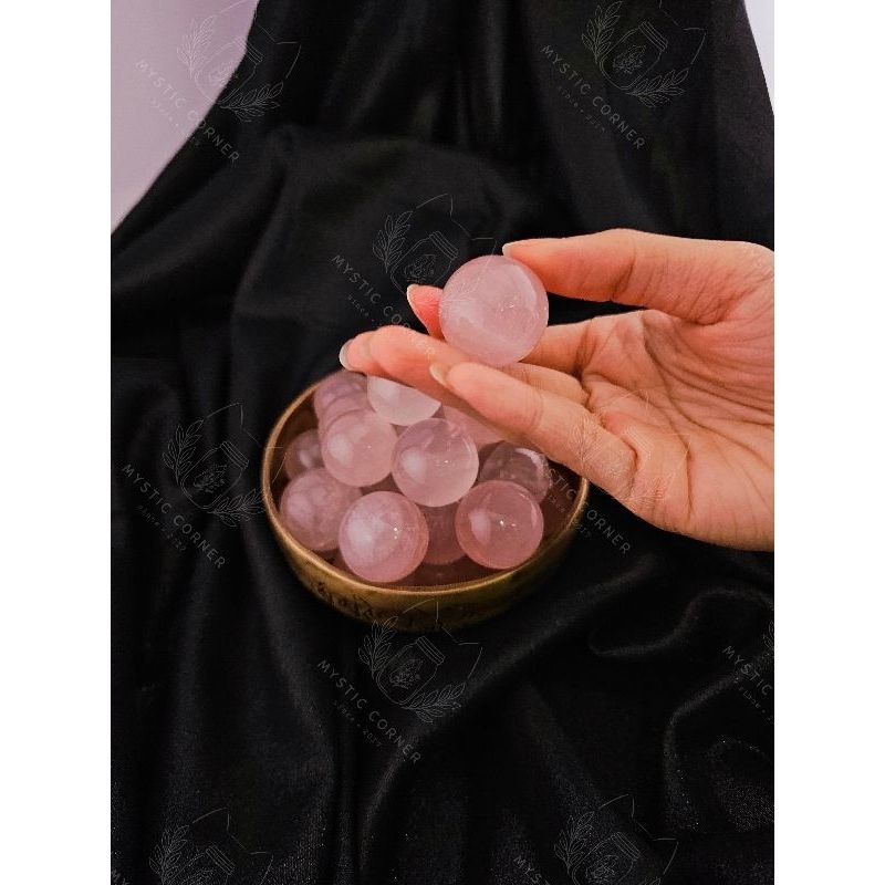  [CHẤT ĐẸP] Cầu đá thạch anh hồng Madagascar mini (Rose Quartz), đá thanh tẩy, đá phong thủy 