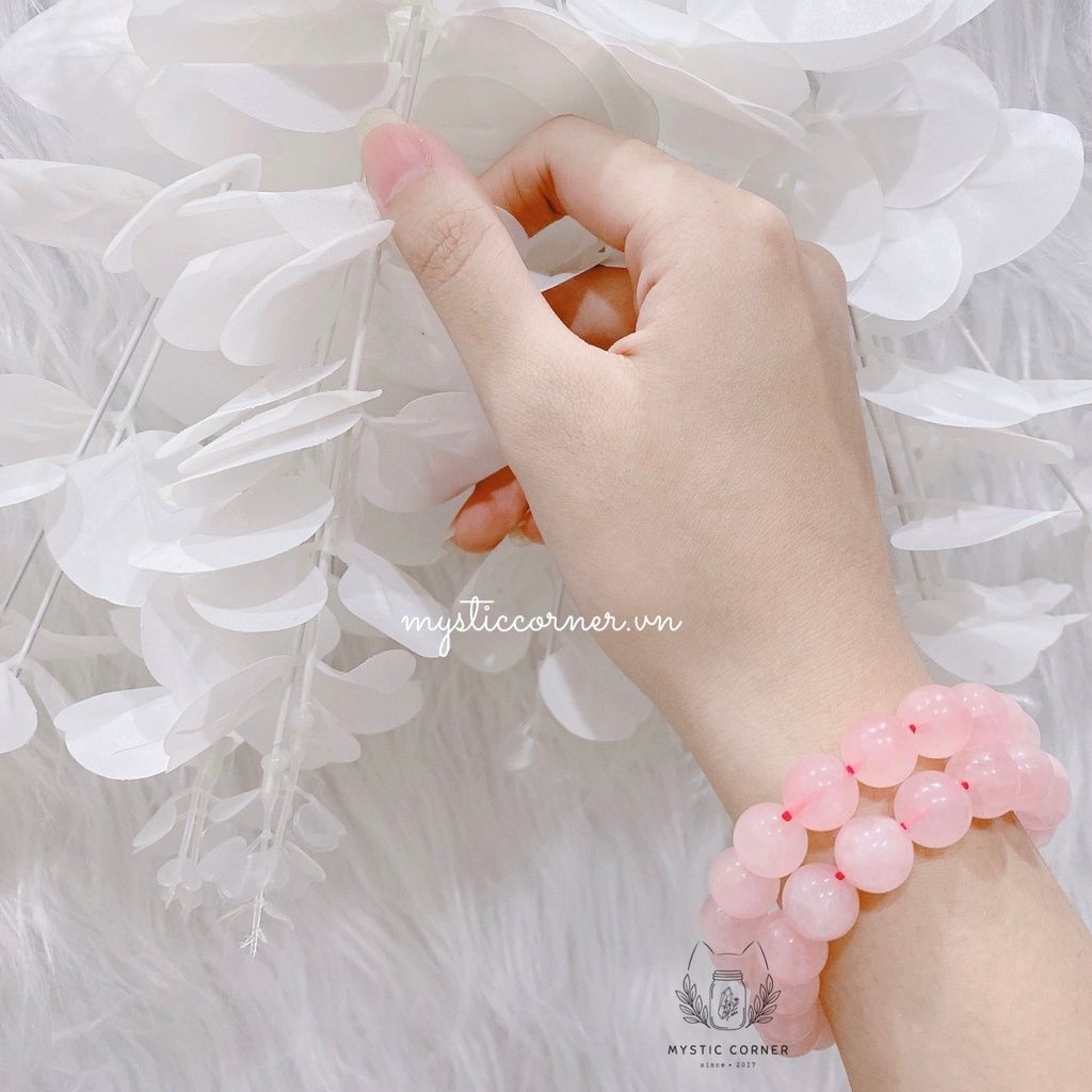  Vòng tay đá phong thuỷ thạch anh Hồng tự nhiên size 8li - 10li 