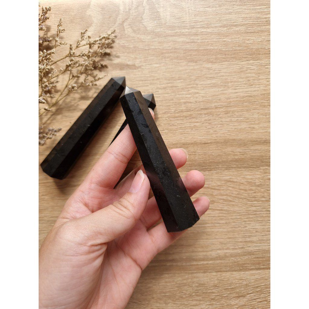  Trụ đá thanh tẩy Black Tourmaline, đá thạch anh, đá bảo vệ dùng trong Tarot, Reiki, đá phong thủy, thiền định 