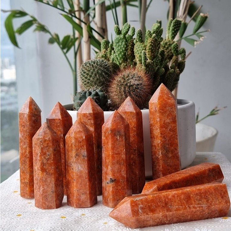  Trụ đá thanh tẩy Sunstone (đá Mặt Trời) - đá phong thủy dùng trong Tarot, Reiki, thiền định 