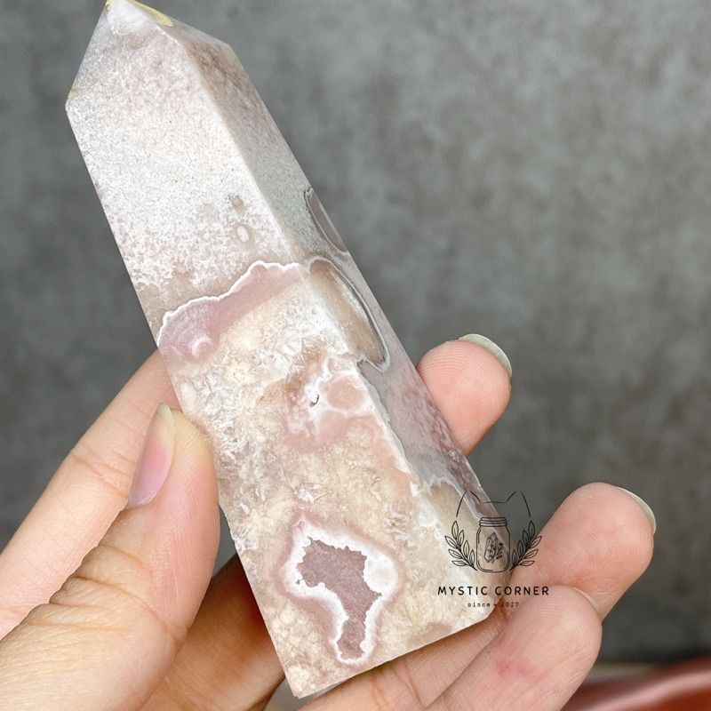  [HÀNG ĐẸP, LỰA] Pink Amethyst with Blossom Agate, đá thạch anh, đá thanh tẩy 