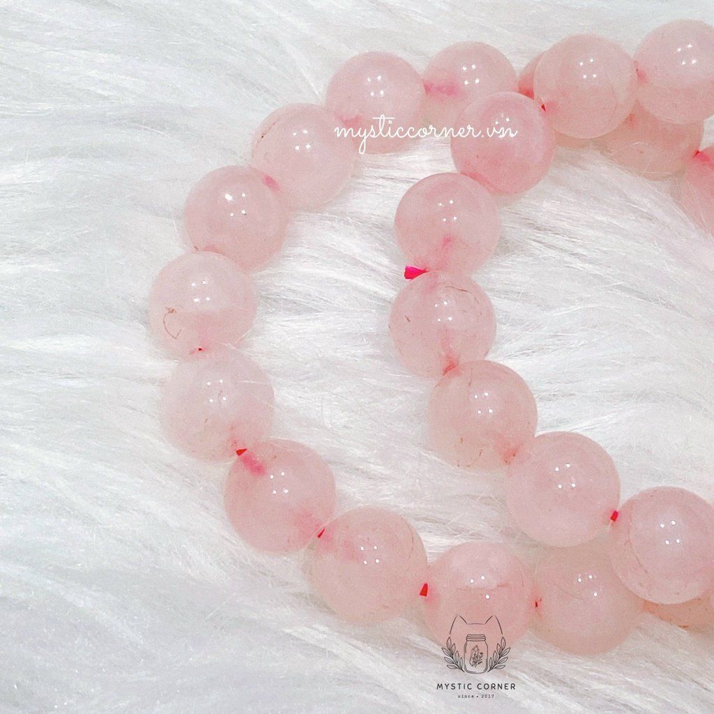  Vòng tay đá phong thuỷ thạch anh Hồng tự nhiên size 8li - 10li 