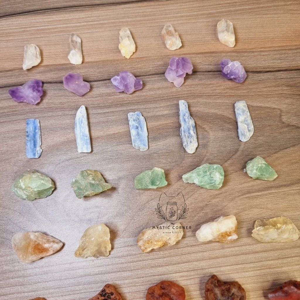 [SET NHỎ] Combo 7 viên đá thạch anh thô hỗ trợ luân xa (Chakra), đá thanh tẩy, đá Reiki 