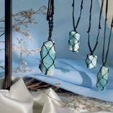  Vòng cổ, vòng tay đan macrame đá thô Aquamarine, dây chuyền đá phong thuỷ hỗ trợ sự tự tin, giao tiếp, luân xa 5 