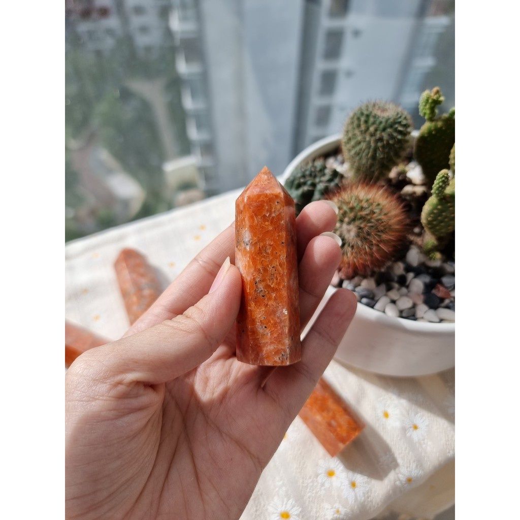  Trụ đá thanh tẩy Sunstone (đá Mặt Trời) - đá phong thủy dùng trong Tarot, Reiki, thiền định 