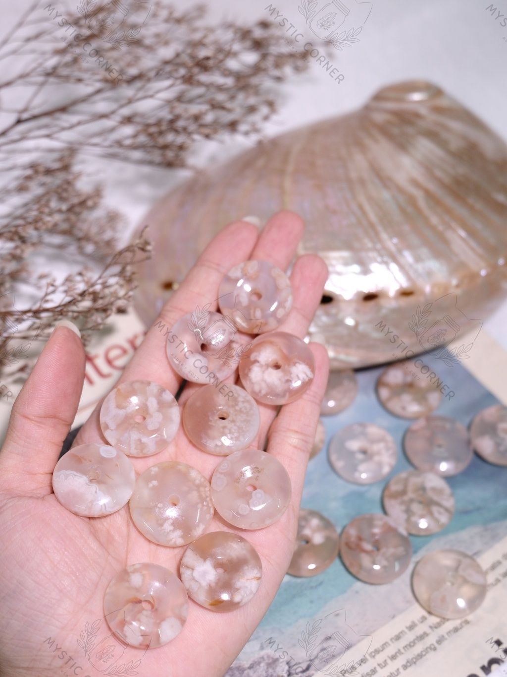  [CHẤT ĐẸP] Đồng điếu Mã Não Hoa Anh Đào (Blossom Agate) 10li 