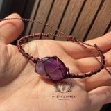  Vòng tay macrame tumbled thạch anh Tím (Amethyst), đá bảo vệ, tăng cường trực giác 
