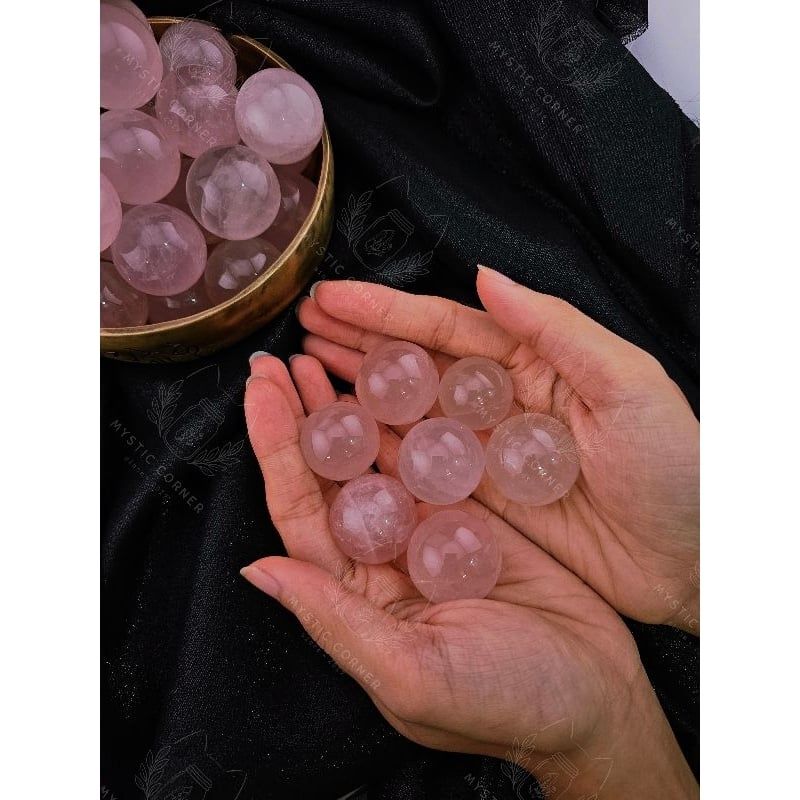  [CHẤT ĐẸP] Cầu đá thạch anh hồng Madagascar mini (Rose Quartz), đá thanh tẩy, đá phong thủy 