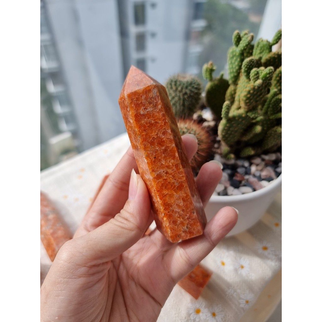  Trụ đá thanh tẩy Sunstone (đá Mặt Trời) - đá phong thủy dùng trong Tarot, Reiki, thiền định 
